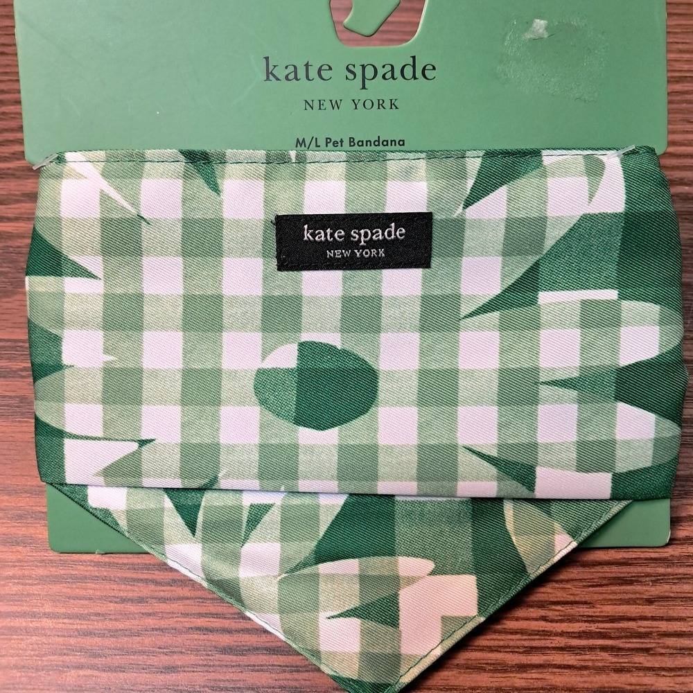 Kate Spade Dog Bandana, Green and White, m/l, 34" x 12"